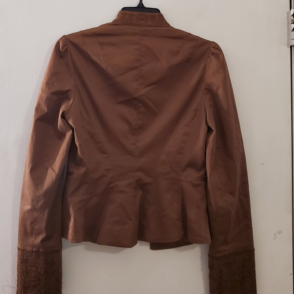 BCBG MaxAzria Brown Foral Embroidered Blazer S - Picture 9 of 12